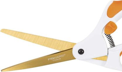 Fiskars Premier No. 8 Easy Action Sewing and Crafting Scissors  - Spring Action Fabric & Craft Scissors - White