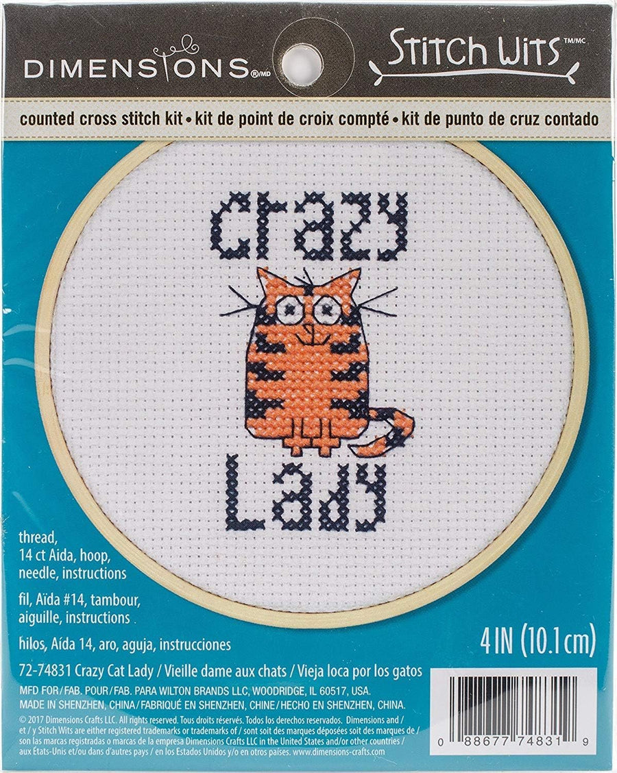 Dimensions Mini Counted Cross Stitch Kit for Beginners, 'Happy Camper', 14 Count White Aida Cloth, 4'', 10cm