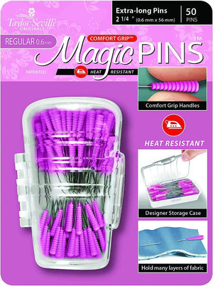 Taylor Seville Originals Comfort Grip Magic Pins Extra Long Regular -Quilting Supplies-Sewing Supplies-Sewing Notions-50 Count