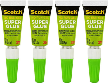 Scotch Super Glue Gel, 4-Pack of Single-Use Tubes, .017 oz each, Fast Drying, No Run Gel Formula (AD119)
