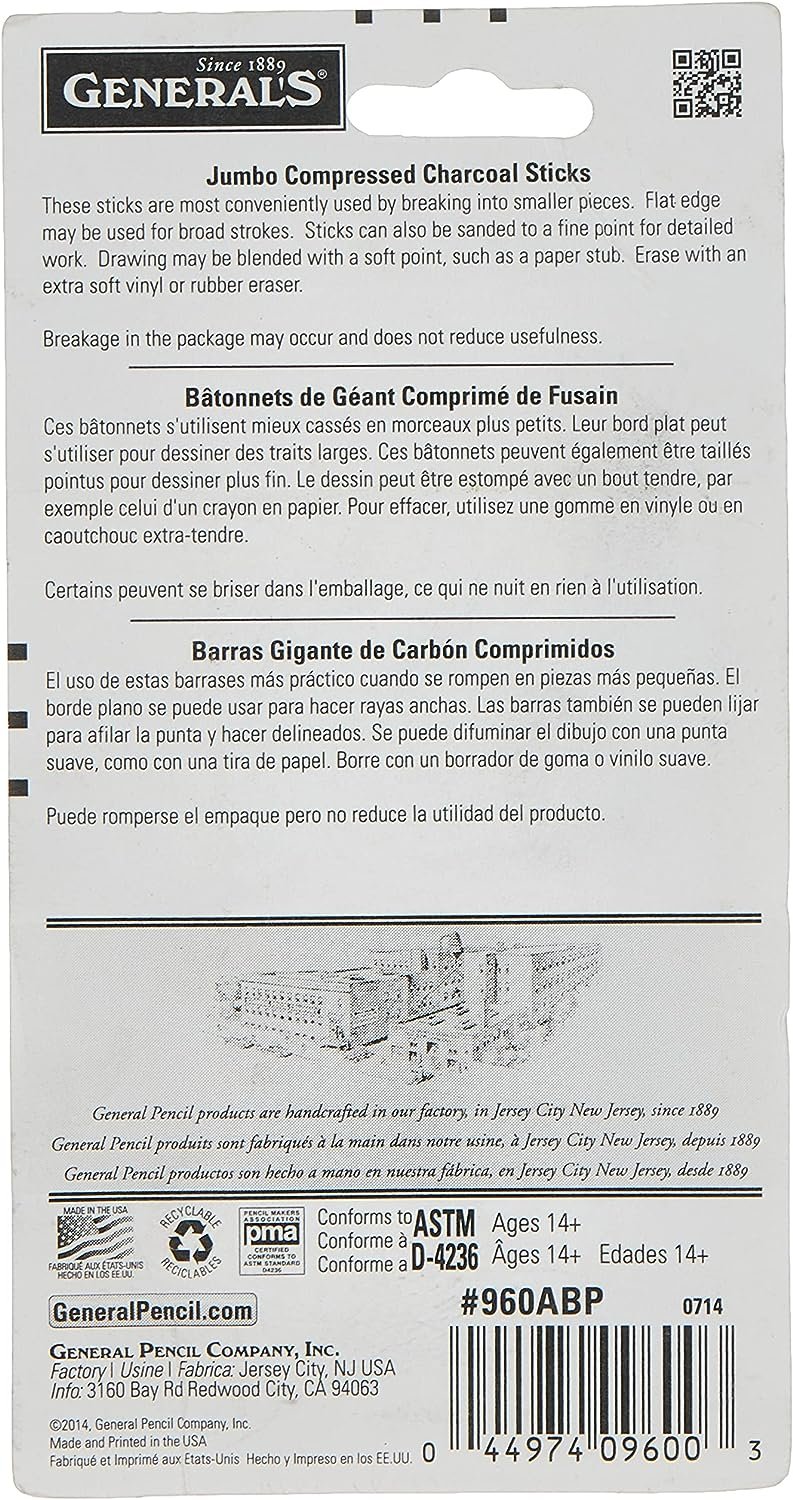 General Pencil 960ABP Generals Jumbo Charcoal 3 ASST STK, 3 Count (Pack of 1), Multicolor