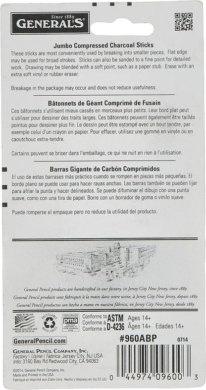 General Pencil 960ABP Generals Jumbo Charcoal 3 ASST STK, 3 Count (Pack of 1), Multicolor