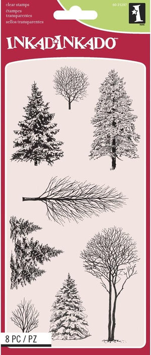 Inkadinkado Incardinate Christmas Woodland Wonderland Unmounted Clear Rubber Stamp Set for Cards and Scrapbooking, 4'' L x 8'' H, 8 pc.