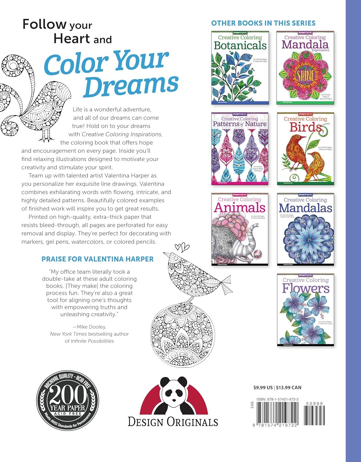 Creative Coloring Inspirations: Art Activity Pages to Relax and Enjoy! (Design Originals) 30 Motivating & Creative Art Activities on High-Quality, Extra-Thick Perforated Pages that Won't Bleed Through