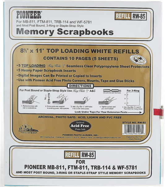 Pioneer RW-85 Protector 8.5X11 5Pk Holds 10 Pages W5 Inserts, 8.5"x11", White