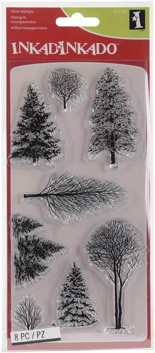 Inkadinkado Incardinate Christmas Woodland Wonderland Unmounted Clear Rubber Stamp Set for Cards and Scrapbooking, 4'' L x 8'' H, 8 pc.