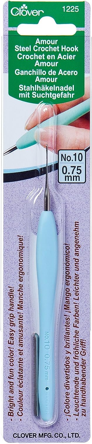 Clover 1225 Amour Steel Crochet Hook No. 10, 0.75mm , Blue