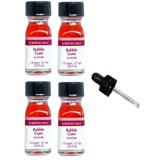 LorAnn Bubble Gum SS Flavor, 1 dram bottle (.0125 fl oz - 3.7ml - 1 teaspoon) - 4 pack with Dropper