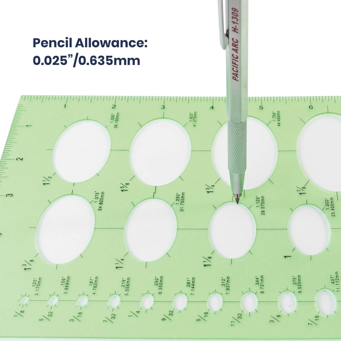 Pacific Arc Isometric Ellipse Guide Template, 27 Total Ellipse from 1/8 Inch to 2 Inch with Inch Graduations
