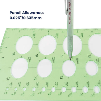 Pacific Arc Isometric Ellipse Guide Template, 27 Total Ellipse from 1/8 Inch to 2 Inch with Inch Graduations