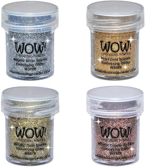 Wow! Sparkle Bundle - Embossing Powders 4 (15ml) Jars Metallic Gold Sparkle, Metallic Copper Sparkle, Pearl Gold Sparkle and Metallic Silver Sparkle (Gold, Silver)