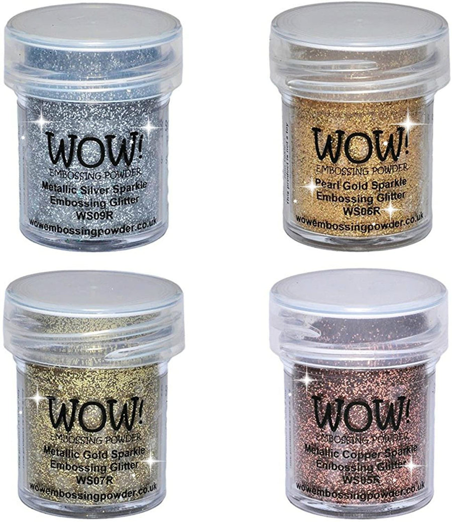 Wow! Sparkle Bundle - Embossing Powders 4 (15ml) Jars Metallic Gold Sparkle, Metallic Copper Sparkle, Pearl Gold Sparkle and Metallic Silver Sparkle (Gold, Silver)