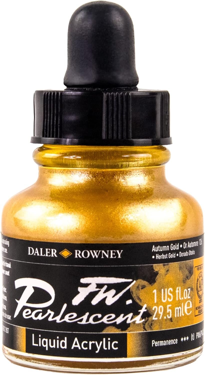 Daler-Rowney FW Pearlescent Acrylic Ink Bottle Autumn Gold - Acrylic Drawing Ink for Artists and Students - Permanent Calligraphy Ink - Archival Ink for Illustrating and More