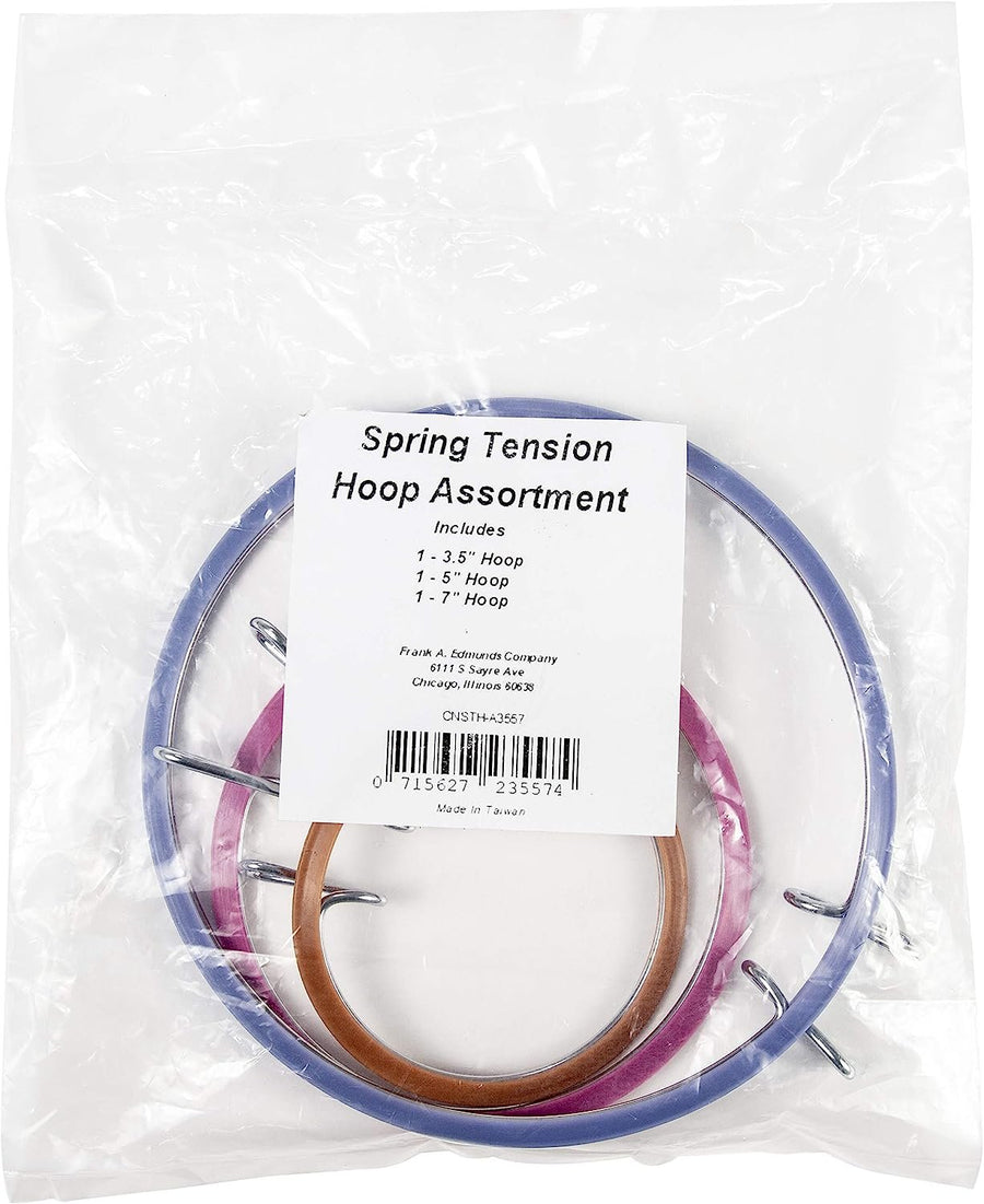 Frank A. Edmunds Set of 3 Assortment, 3-inch, 5.5-inch and 7-inch Spring Tension Embroidery Hoops,