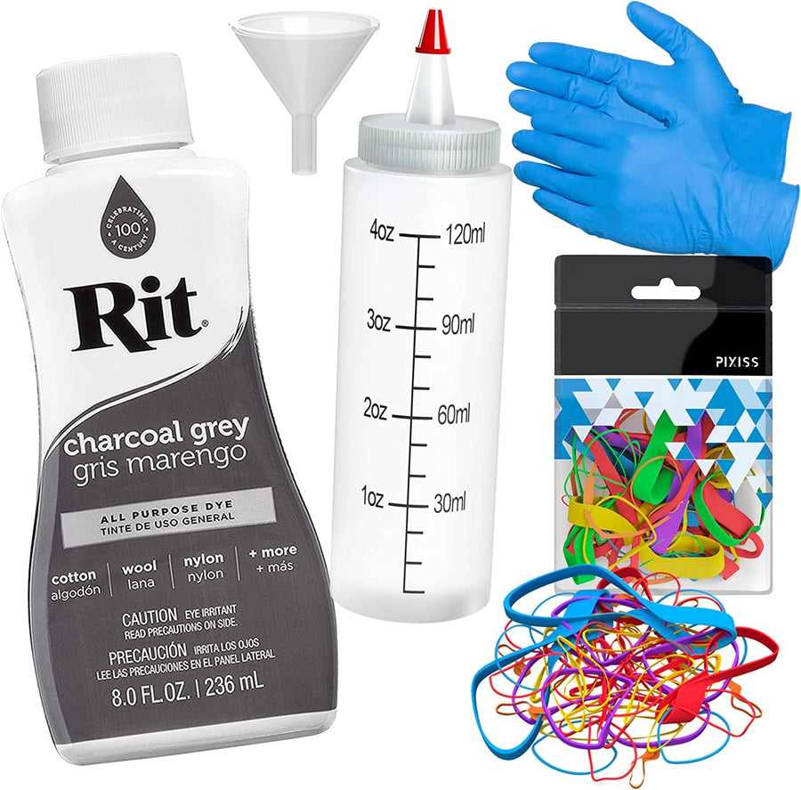 Rit Dye Liquid All-Purpose Dye 8oz, Pixiss Tie Dye Accessories Bundle with Rubber Bands, Gloves and Squeeze Bottle