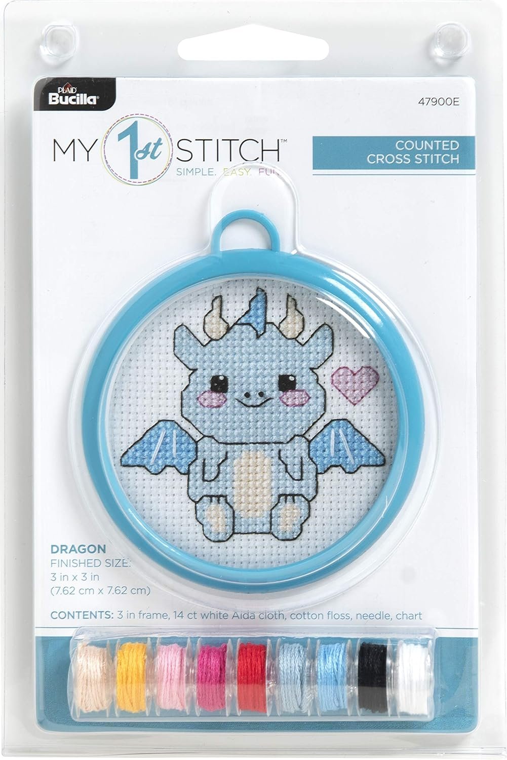 Bucilla 47900E My 1st Stitch Counted Cross Stitch Kit, 3", Dragon