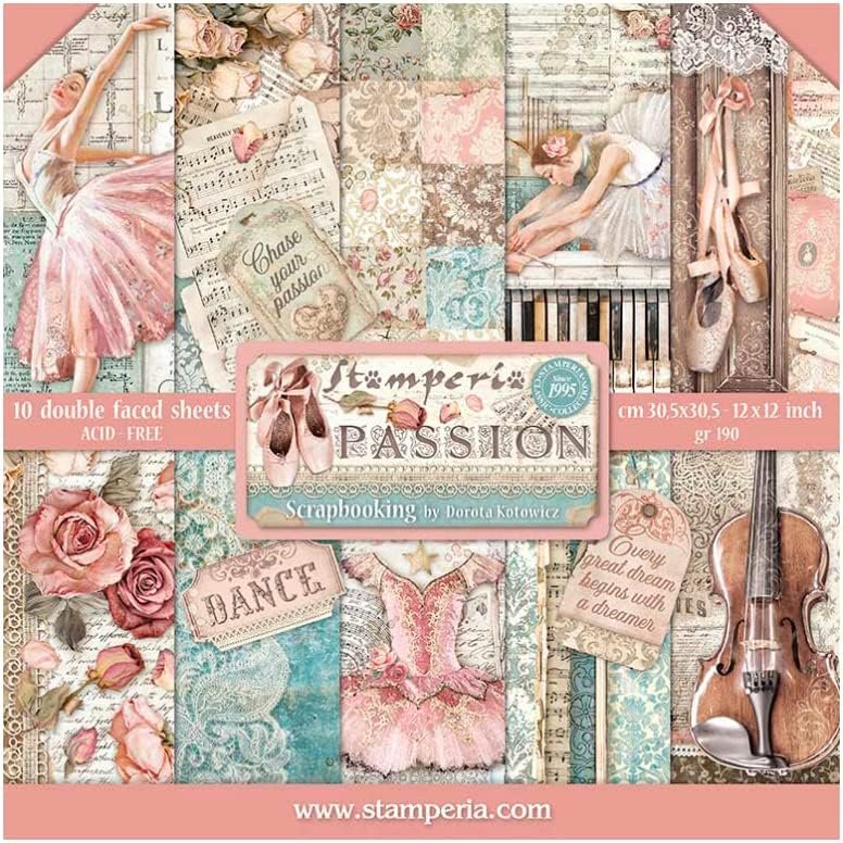 Stamperia Scrapbooking Pad- Passion, 12 x 12 inches, Pastel Tones