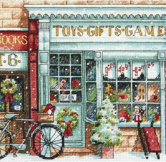 Dimensions Gold Collection Counted Cross Stitch Kit, Toy Shoppe Christmas Cross Stitch, 18 Count White Aida, 6'' x 6''