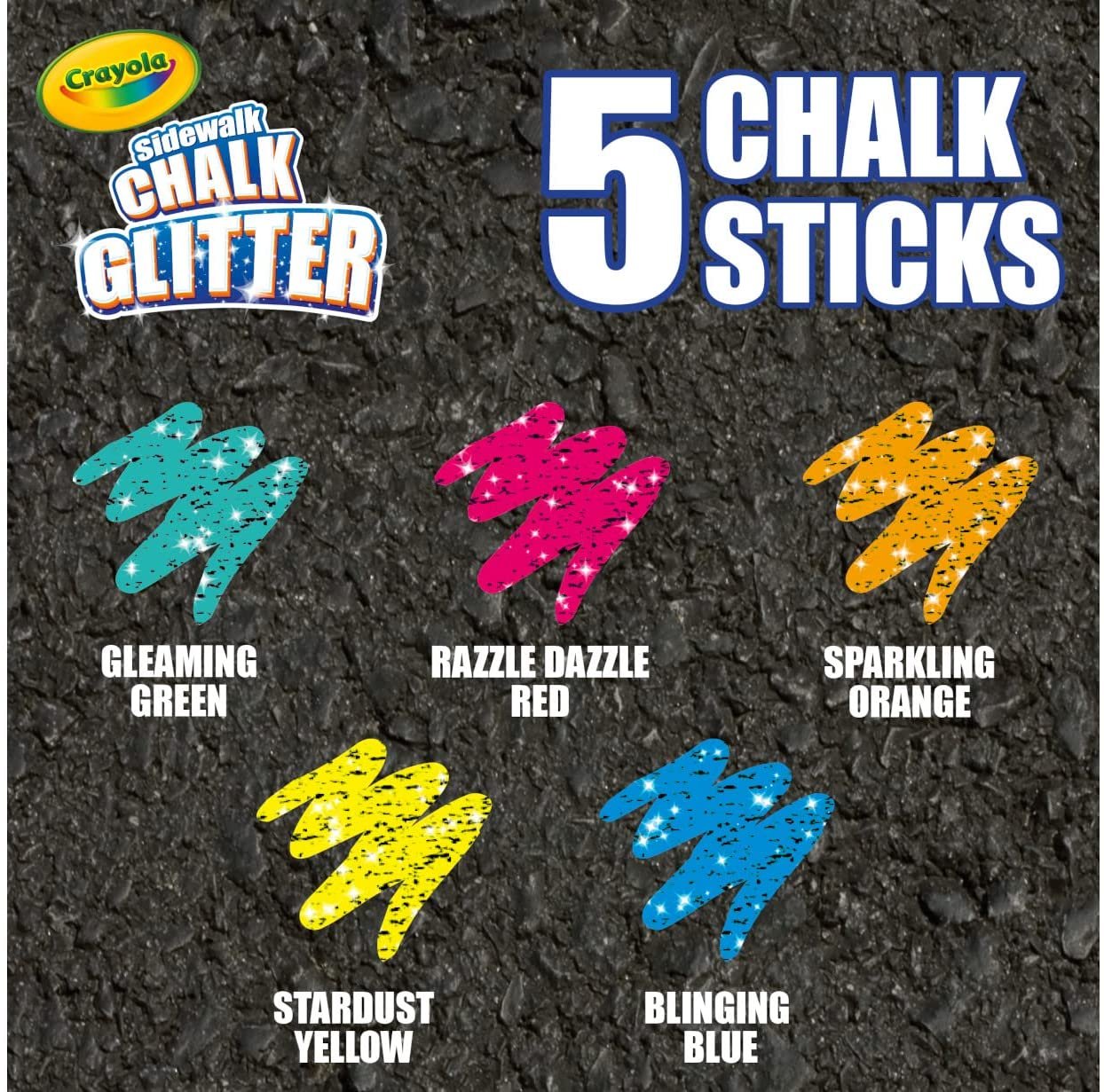 Crayola Outdoor Chalk, Glitter Sidewalk Chalk, Summer Toys, 5 Count