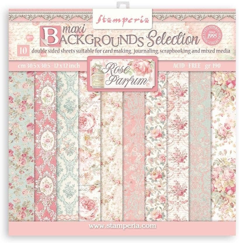 Stamperia International Rose Parfum Bundle: 12" X 12" Double-Sided Paper Pad + 12" X 12" Backgrounds Double-Sided Paper Pad