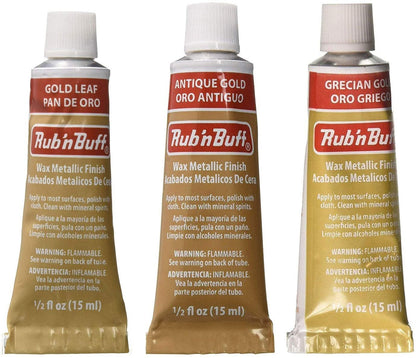 Amaco Rub 'N Buff Wax Metallic Finish, 3 Color Gold Assortment (Gold Leaf, Antique Gold, Grecian Gold)