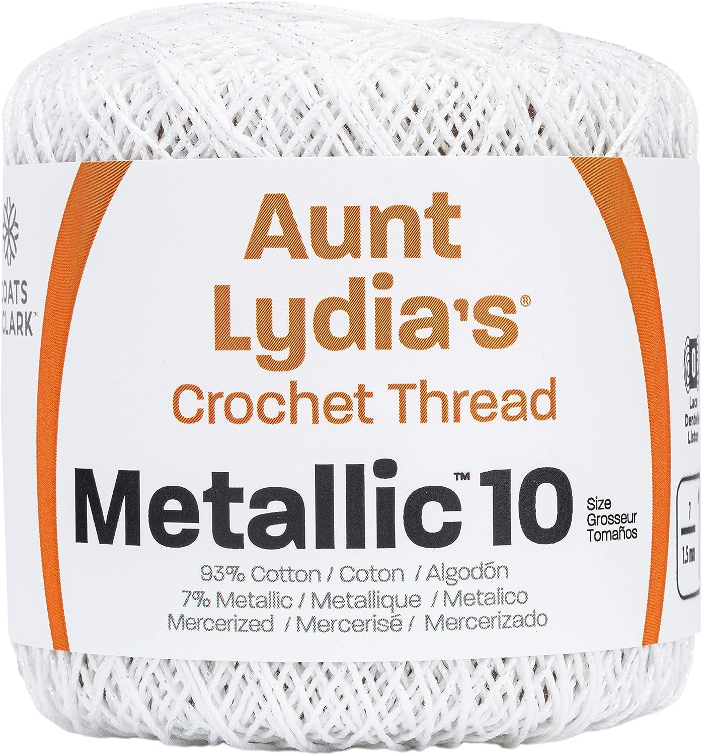 Coats Crochet Aunt Lydia's Crochet, Cotton Metallic Size 10, White/Pearl