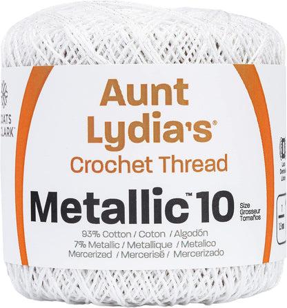 Coats Crochet Aunt Lydia's Crochet, Cotton Metallic Size 10, White/Pearl