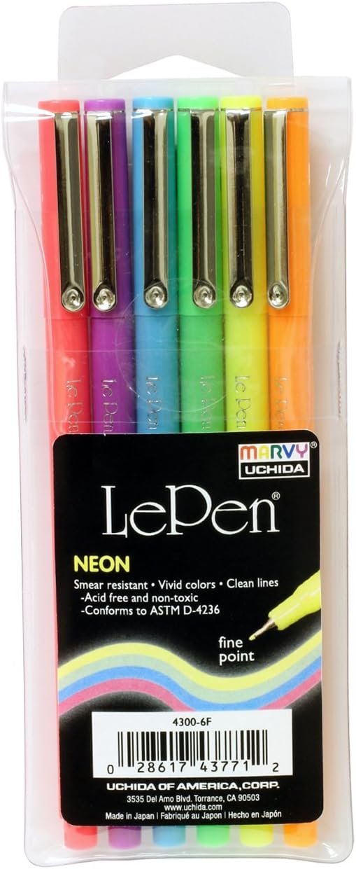 Uchida 6 Piece Le Neon Pen, Set