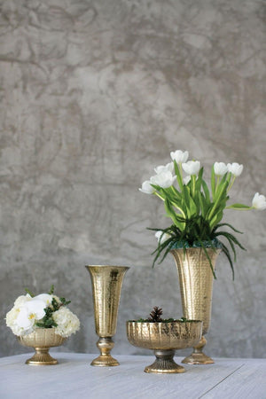 Distressed Gold Metal Compote Bowl | Gold Compote Vase l Lita Metal Vase l Indoor and Outdoor Compote for Any Event Decoration