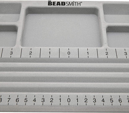 The Beadsmith Mini Bead Board, Grey Flocked, 4 Straight Channels, 5 Recessed Compartments, 7.75 x 11.25 inches, Design Boards for Creating Bracelets, Necklaces and Other Jewelry