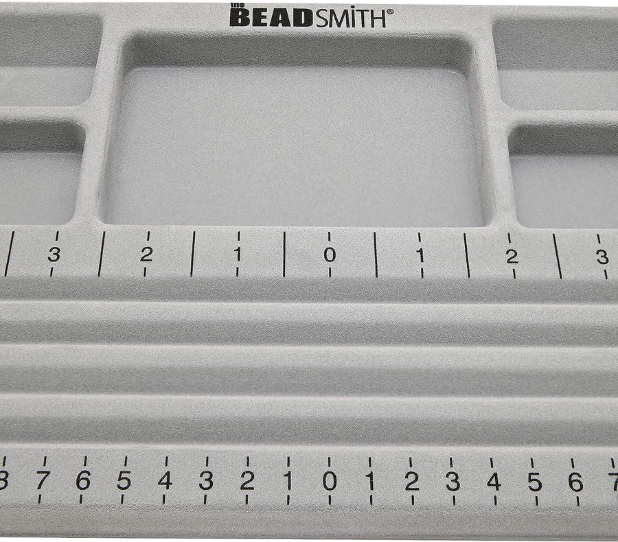 The Beadsmith Mini Bead Board, Grey Flocked, 4 Straight Channels, 5 Recessed Compartments, 7.75 x 11.25 inches, Design Boards for Creating Bracelets, Necklaces and Other Jewelry