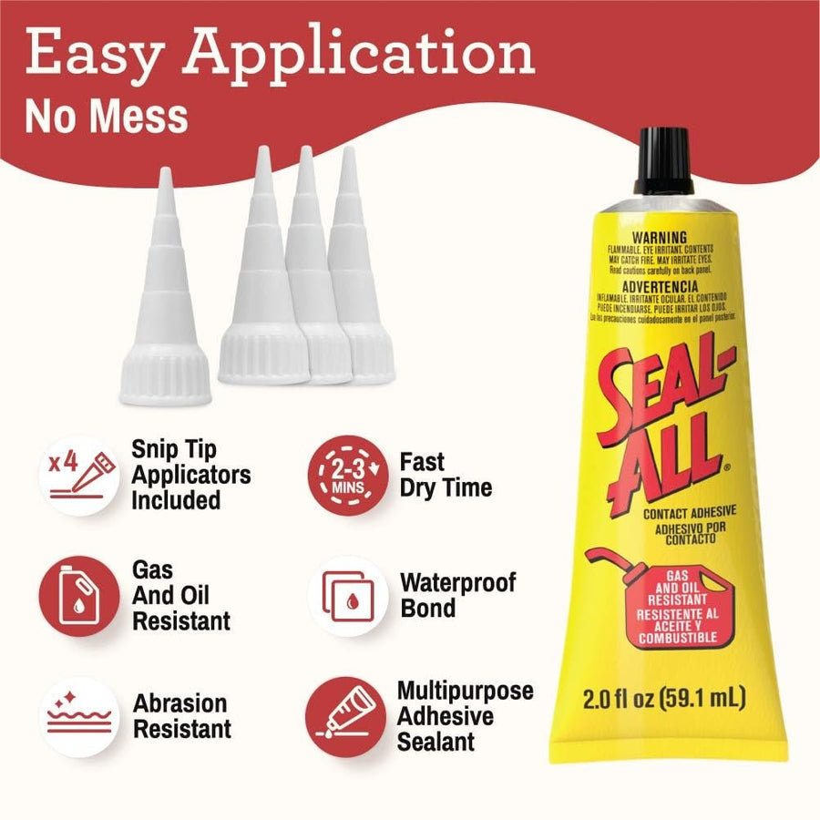 Seal All 380112 (2 fl oz) Contact Adhesive and Sealant with Snip Tip Applicator (x4) and Glue Spreader Tools (x5) - Cyanoacrylate Adhesive with Tools for Crafts, Repairs, DIY Projects, and More.