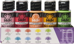 FolkArt Color, 10 Bottle Multi-Surface Acrylic Paint Set, 2oz, Brights