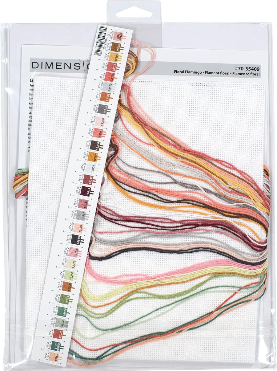 Dimensions Floral Flamingo Animal Counted Cross Stitch Set, 9" x 12", 14 Cnt. White Aida