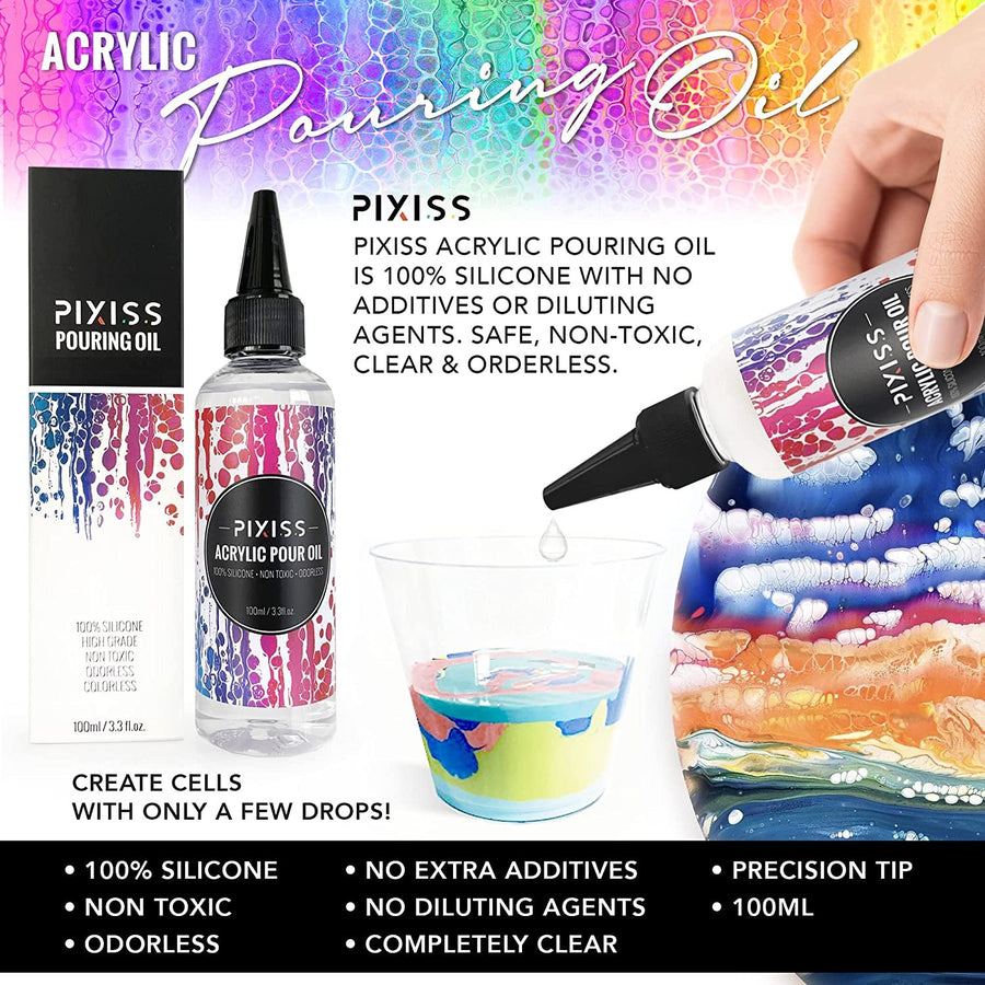 Pixiss 16 Colors Acrylic Pour Paint Kit, Premixed High Flow Pouring Supplies Set Including Canvas, Wood Mixing Sticks, Pouring Oil, Tools, Gloves, Strainer, Cups for Beginner DIY Painting.