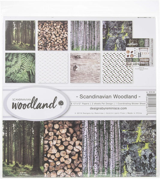 Reminisce (REMBC) Scandinavian Woodland Scrapbook Collection Kit, Multi Color Palette 12x12 inches
