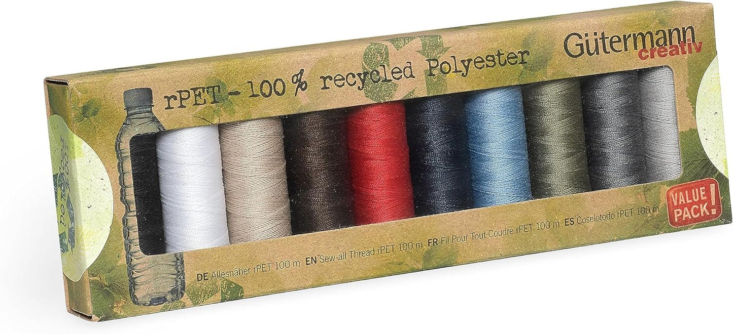 Gutermann 100% Recycled Polyester Sew-All Thread 100-10 Basic Coloured Reels, One Size, Multi