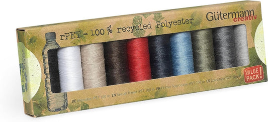 Gutermann 100% Recycled Polyester Sew-All Thread 100-10 Basic Coloured Reels, One Size, Multi