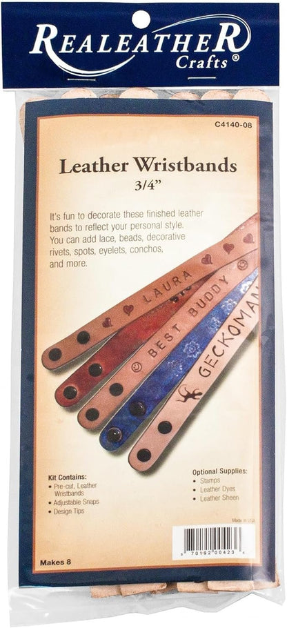 Realeather, Natural Narrow Leather Wristbands, 8-Pack, 8 Count