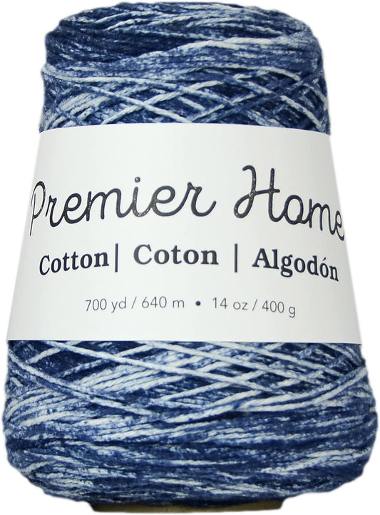 Premier Yarns Home Cotton Cone Yarn, Ideal Knitting and Crochet Supplies, Made of Recycled Cotton and Polyester, Denim Splash, 700 Yards