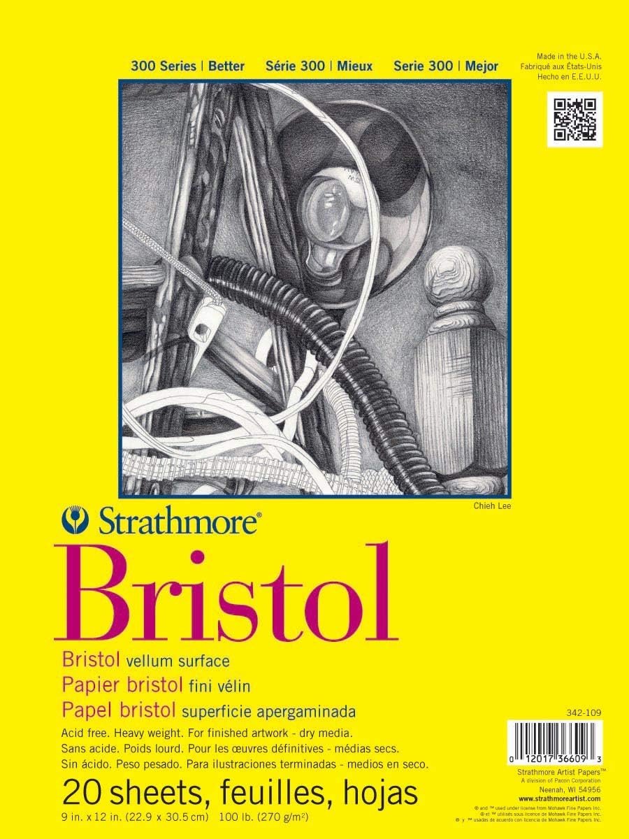 Strathmore 300 Series Bristol Paper Pad, Vellum, Tape Bound, 11x14 inches, 20 Sheets (100lb/270g) - Artist Paper for Adults and Students - Charcoal, Pen and Ink, Marker, and Pastel