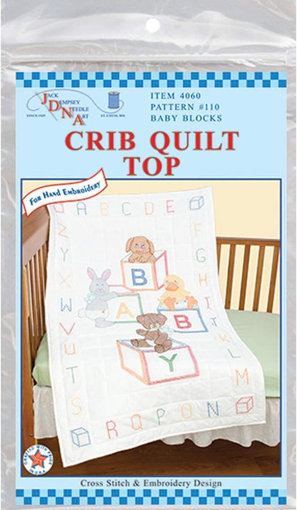 Jack Dempsey Needle Art 4060110 Crib Quilt, Top Baby Block, 40-Inch by 60-Inch, White