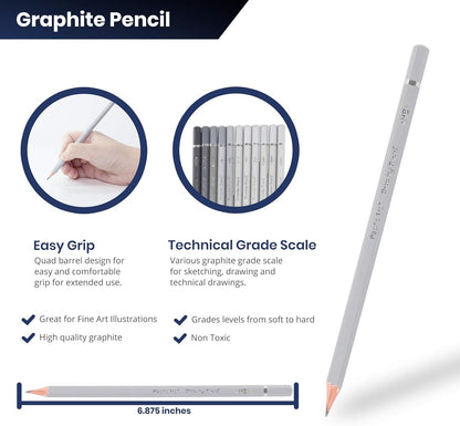 Pacific Arc Premium Graphite Drawing Pencils for Artists, Tech Pack - Professional Pencils for Drawing, Drafting, Sketching and Shading 12 Pk. - Great Non Toxic Art Supplies Set for Adults and Kids