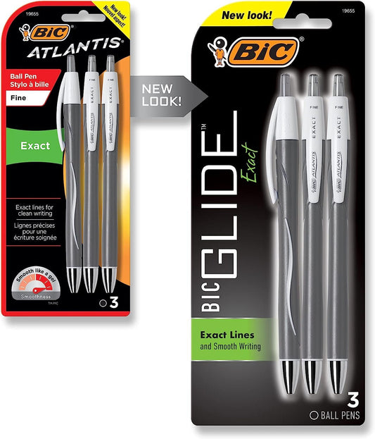 BIC Glide Exact Retractable Ball Point Pen, Fine Point (0.7 mm), Black, Precise Lines For Clean Writing