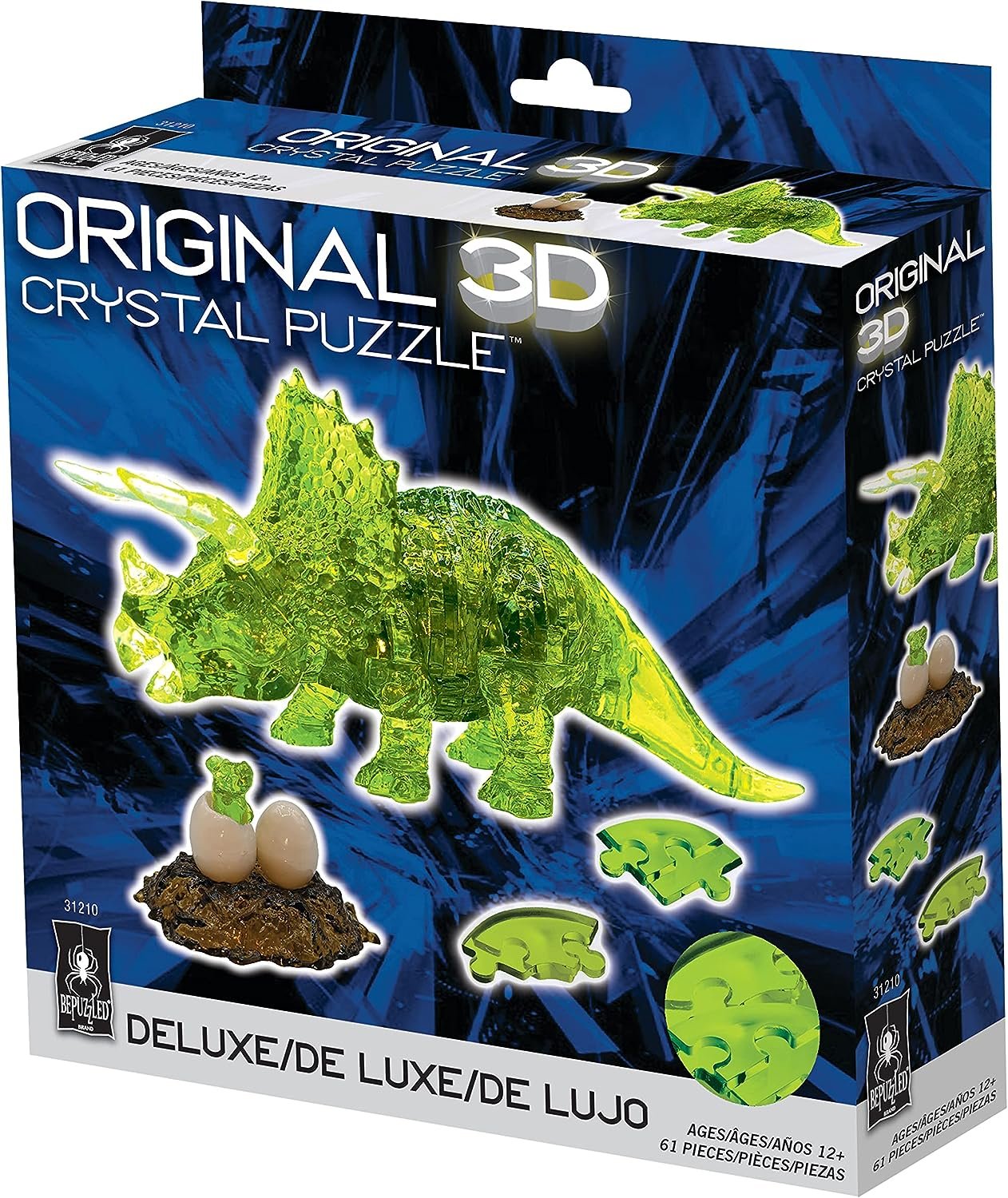 BePuzzled | Triceratops with Baby Deluxe Original 3D Crystal Puzzle, Ages 12 and Up