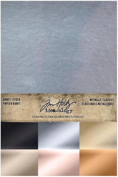 Tim Holtz Idea-Ology Kraft-Stock Cardstock, Metallic Colors & Metallic Classics, Bundle of 2 Packages Totaling 48 Sheets (TH94227, TH94228)