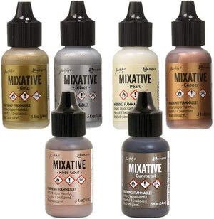 Ranger Tim Holtz Metallic Mixatives | Bundle of 6 Colors: Silver, Gold, Rose Gold, Gunmetal, Pearl, Copper