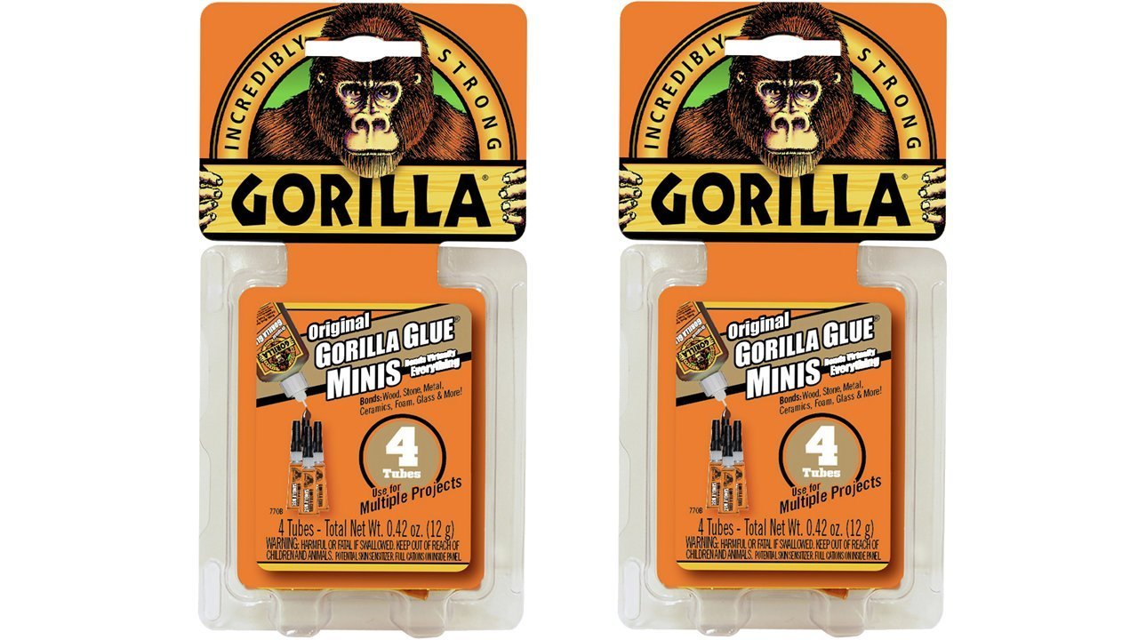 Gorilla Minis, Original Waterproof Polyurethane Glue, Four 3 gram Tubes, Brown, (Pack of 2)