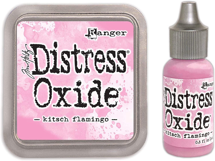 Tim Holtz Distress Kitsch Flamingo February 2021 Release, Distress Oxide Ink Pad and Oxide Reinker, Distress Ink Pad and Distress Reinker, Bundle of 4 Items