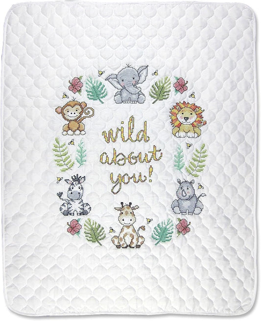 Design Works Crafts Janlynn Stamped for Cross Stitch Baby Quilt Kit, in The Jungle